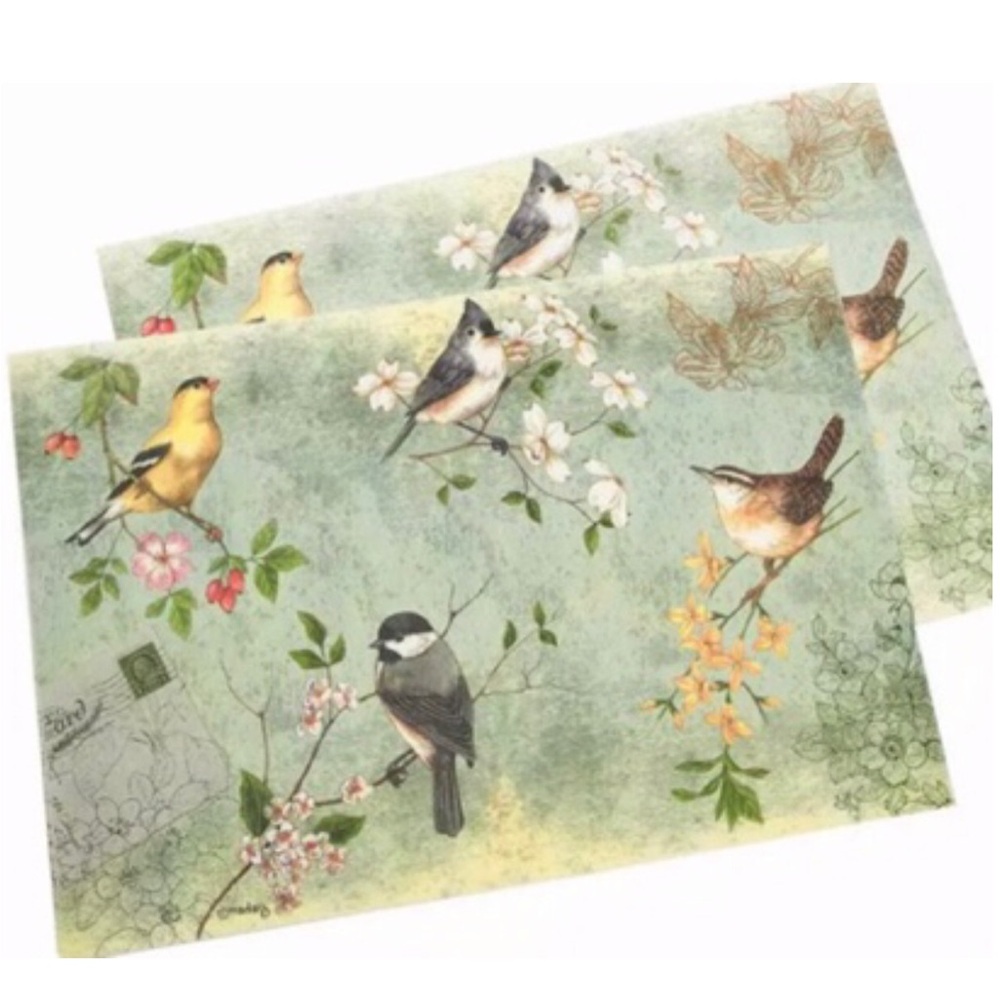 Botanical Bird Placemat Set of 2 Individual in Sage Green